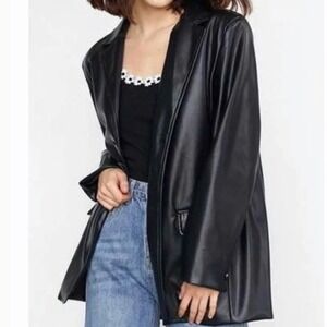 Joie Black Faux Leather Blazer Jacket Oversized Button Front Womens L